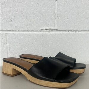 Caslon sz9 black brown heels open toe Ursula slide sandal Nordstrom wooden